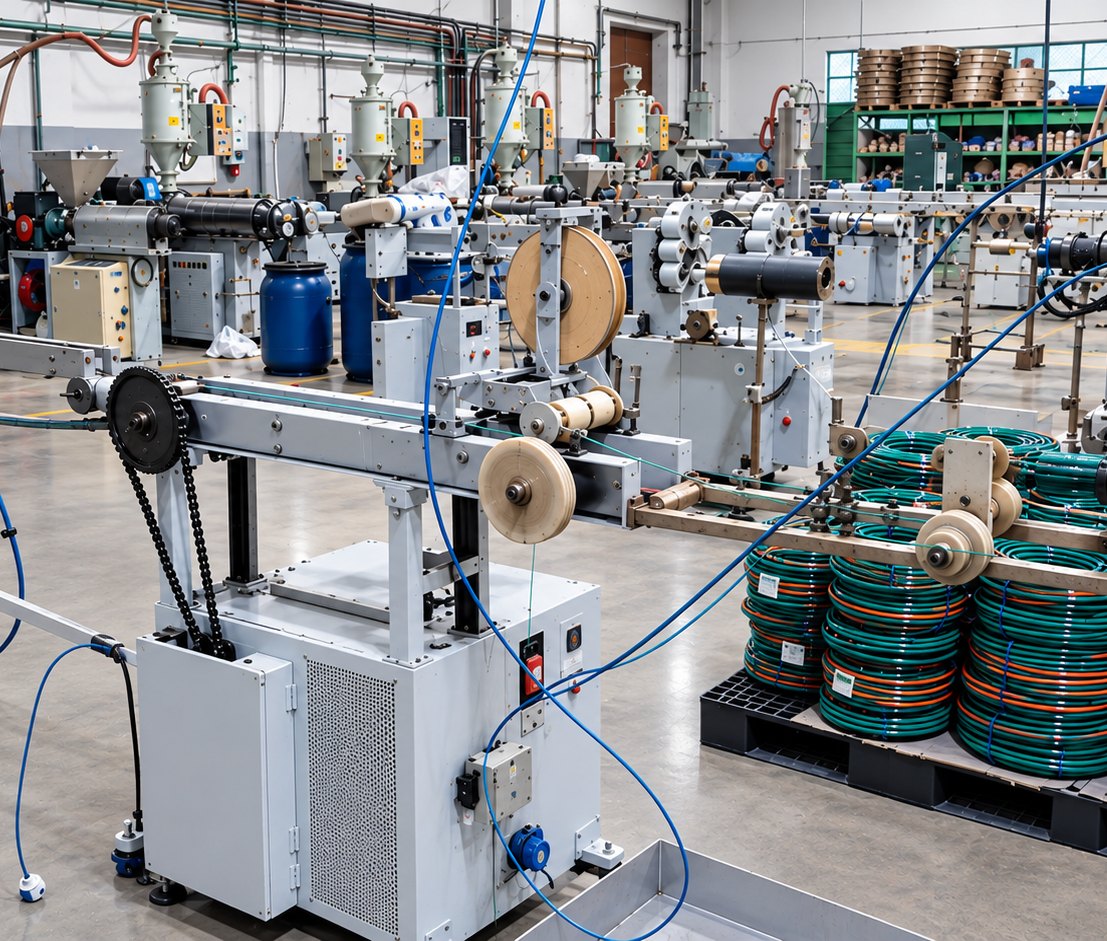 Planta de García & Quintana: línea de extrusión y rollos de manguera de riego